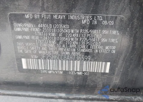 2010 Subaru Forester 2.5X Premium z USA, uszkodzony, nr VIN JF2SH6CC8AH736599